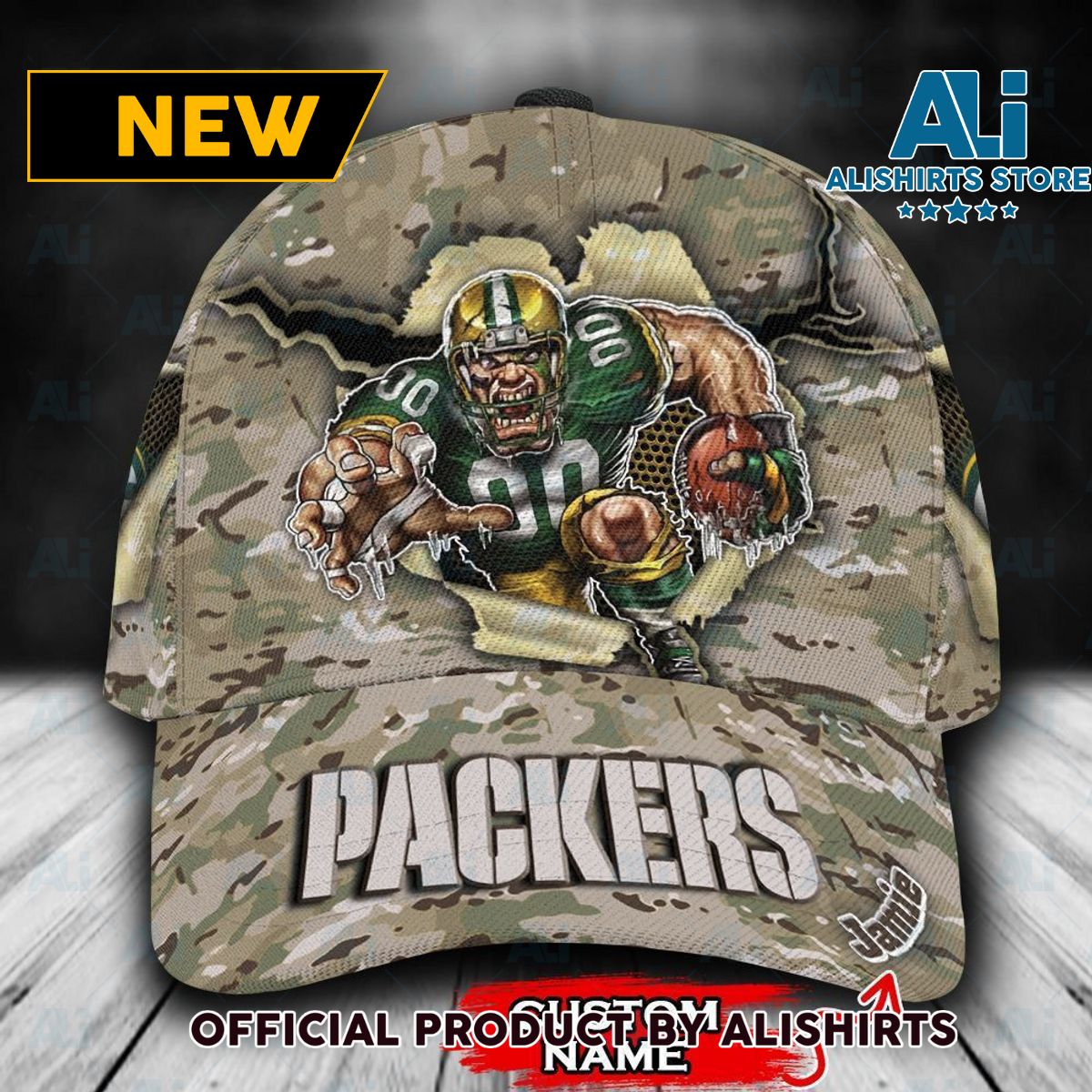 Personalized Green Bay Packers Camo Mascot Classic Cap