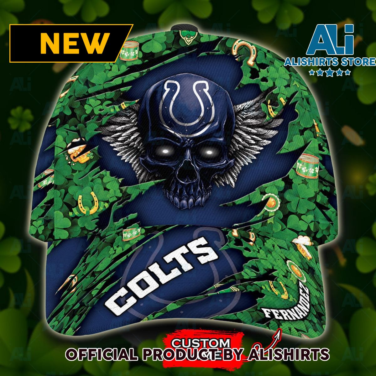 Personalized Indianapolis Colts St Patricks Day Skull All Over Print 3D Classic Cap