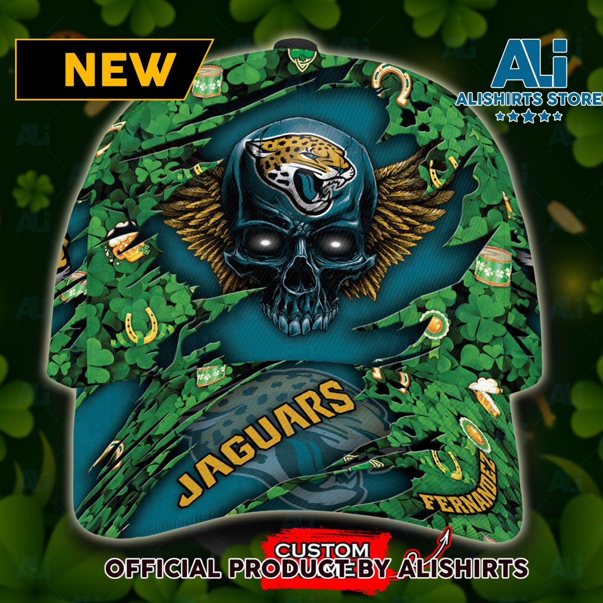 Personalized Jacksonville Jaguars St Patrick Day Skull Classic Cap