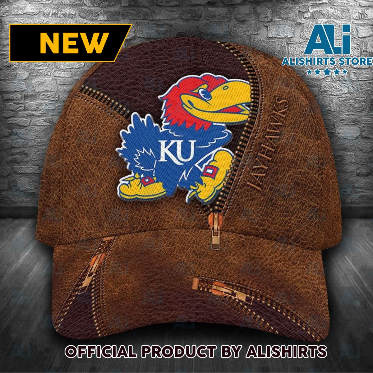 Personalized Kansas Jayhawks Zipper All Over Print 3D Classic Cap  Brown