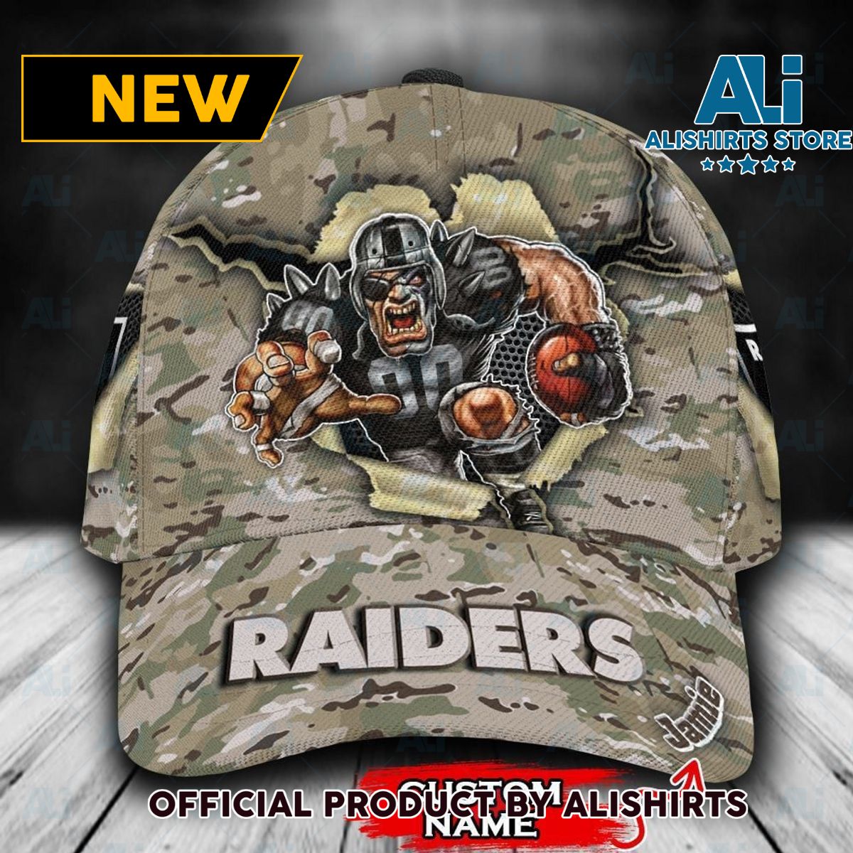 Personalized Las Vegas Raiders Camo Mascot All Over Print 3D Classic Cap