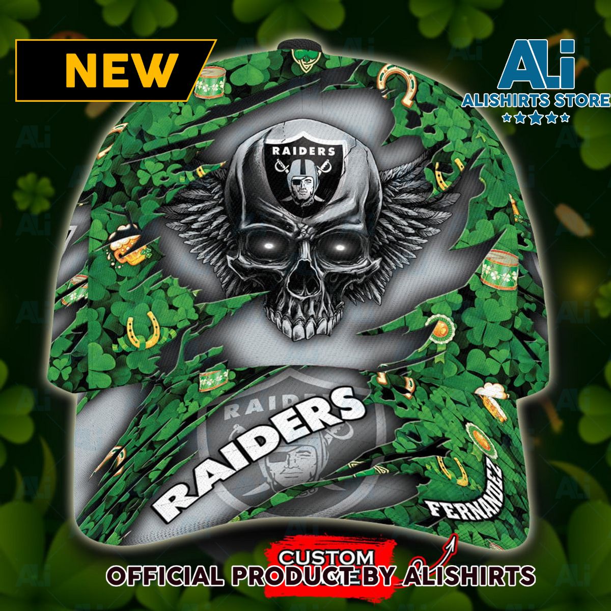 Personalized Las Vegas Raiders St Patricks Day Skull All Over Print 3D Classic Cap