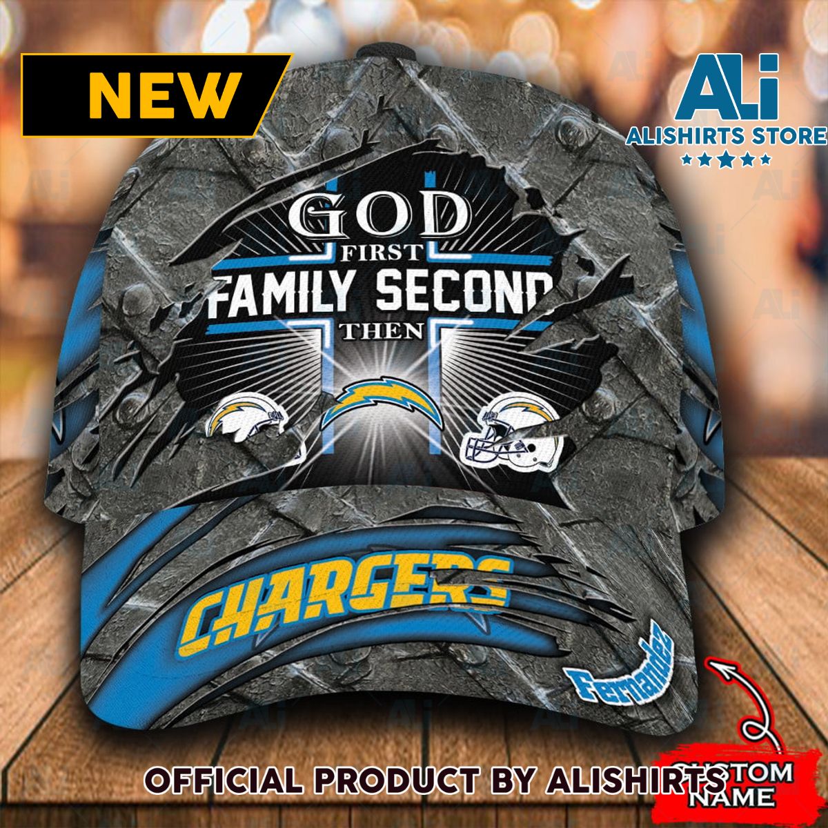 Personalized Los Angeles Chargers God First Family Second All Over Print 3D Classic Cap