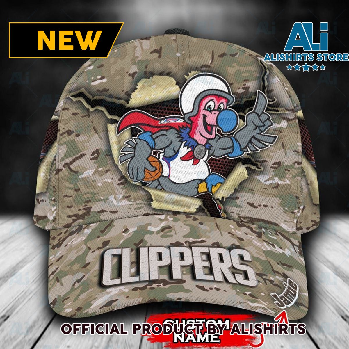 Personalized Los Angeles Clippers Camo Mascot NBA Classic Cap