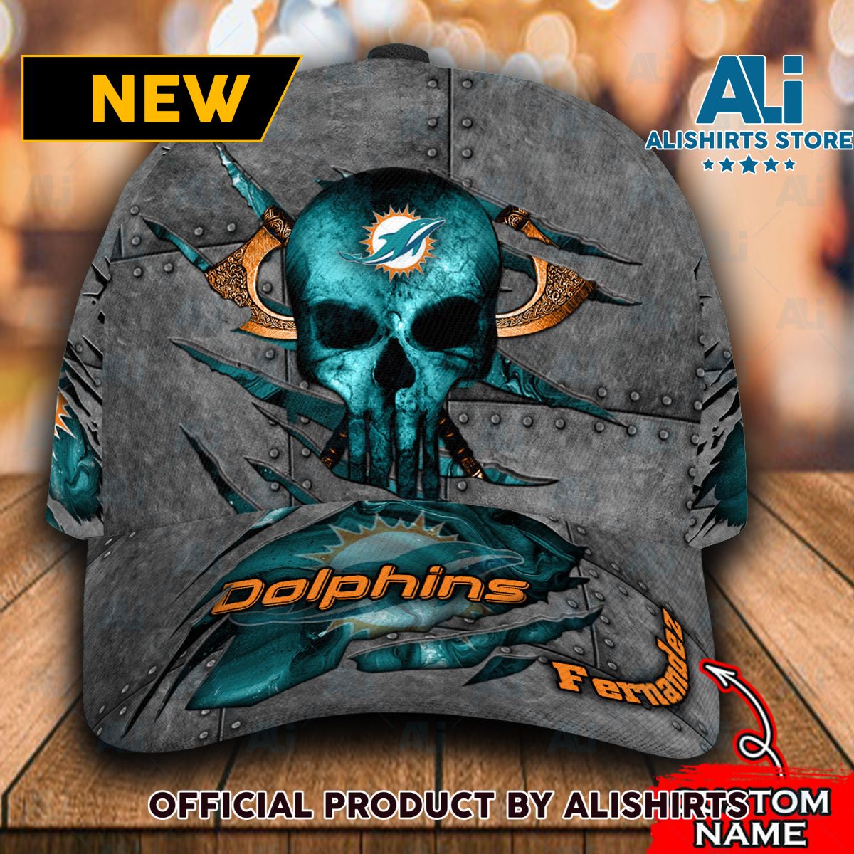 Personalized Miami Dolphins The Punisher Skull Classic Cap