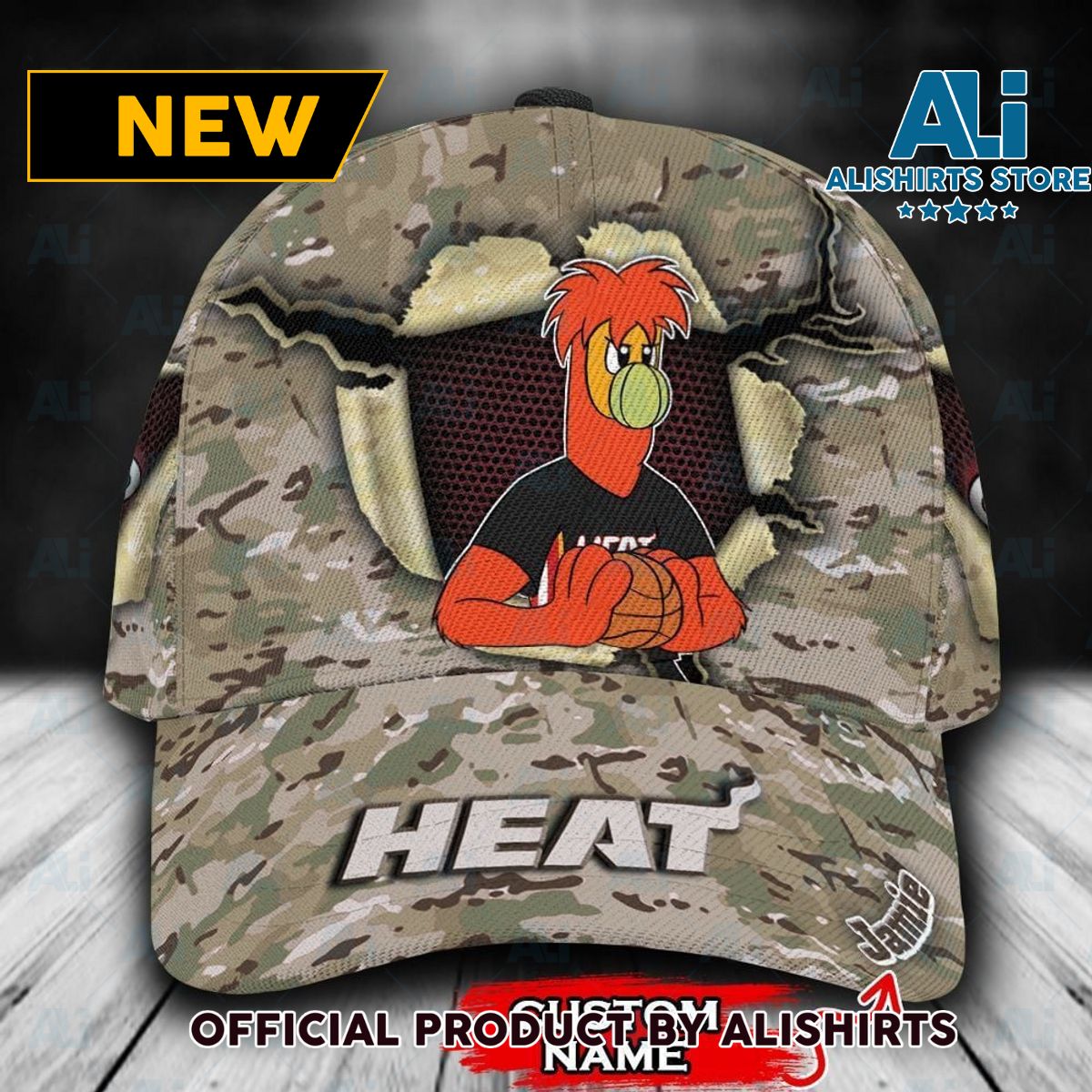 Personalized Miami Heat Camo Mascot NBA All Over Print 3D Classic Cap