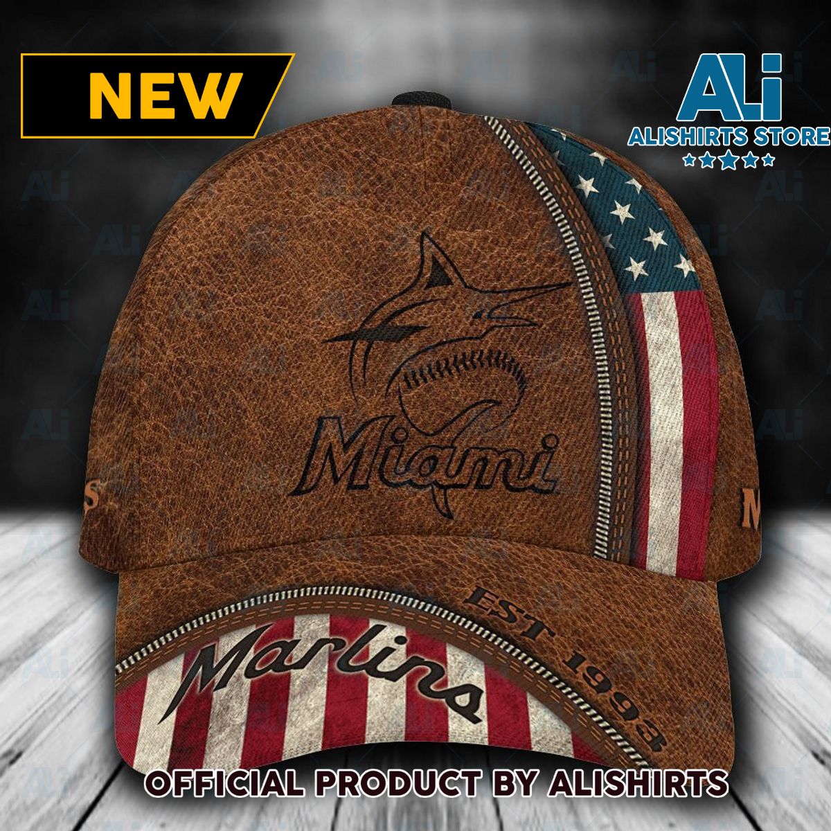 Personalized Miami Marlins USA Flag Zipper Classic Cap