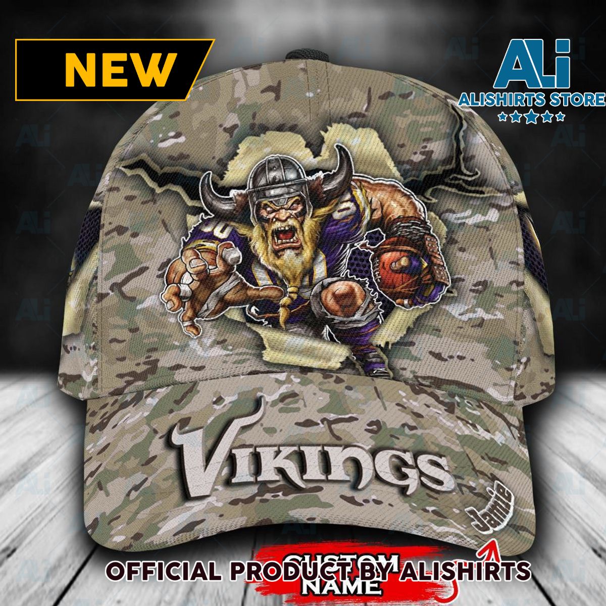 Personalized Minnesota Vikings Camo Mascot Classic Cap