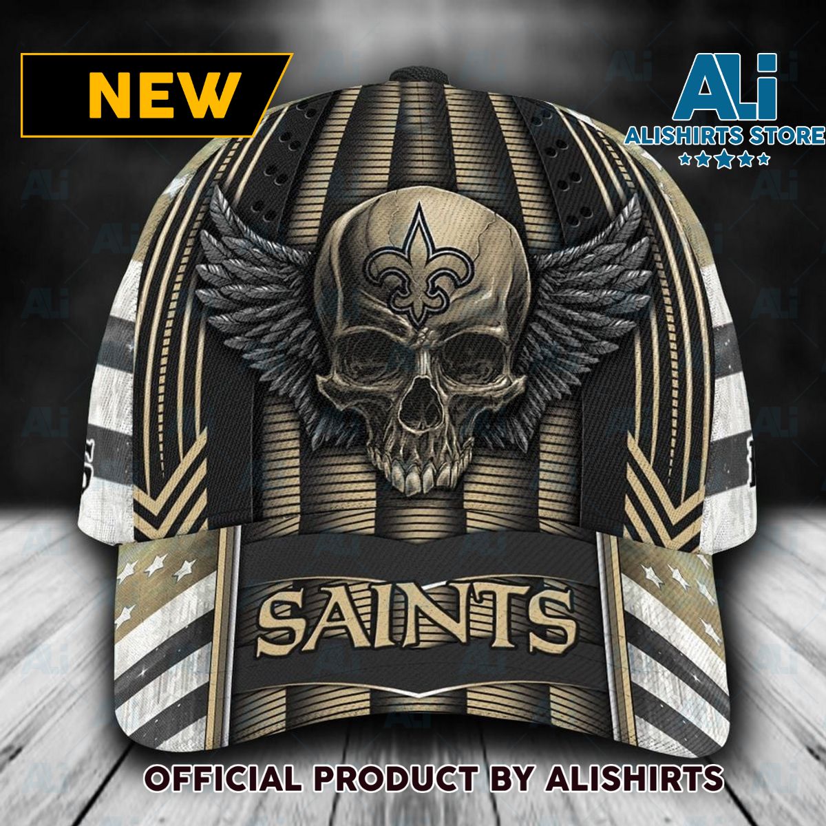 Personalized New Orleans Saints Luxury Skull Wings All Over Print 3D Classic Cap