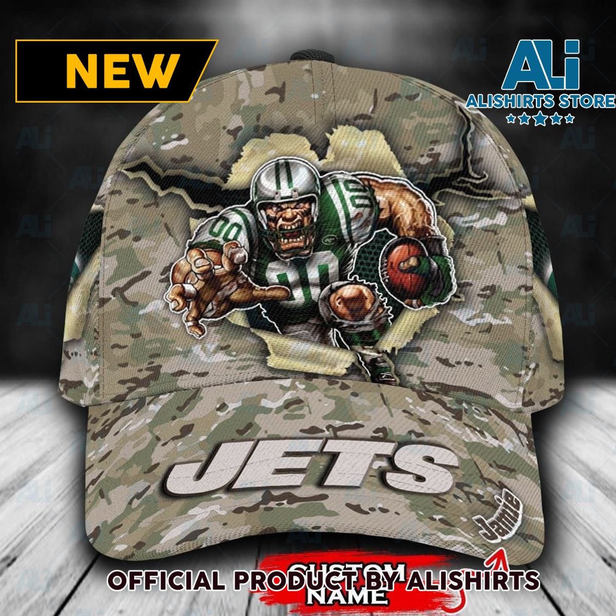 Personalized New York Jets Camo Mascot All Over Print 3D Classic Cap