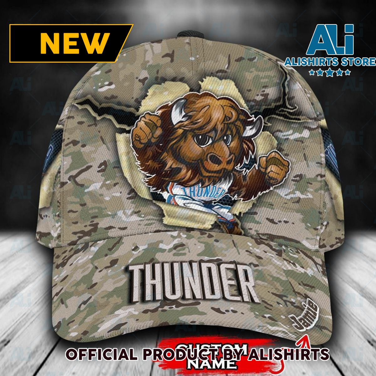 Personalized Oklahoma City Thunder Camo Mascot NBA All Over Print 3D Classic Cap