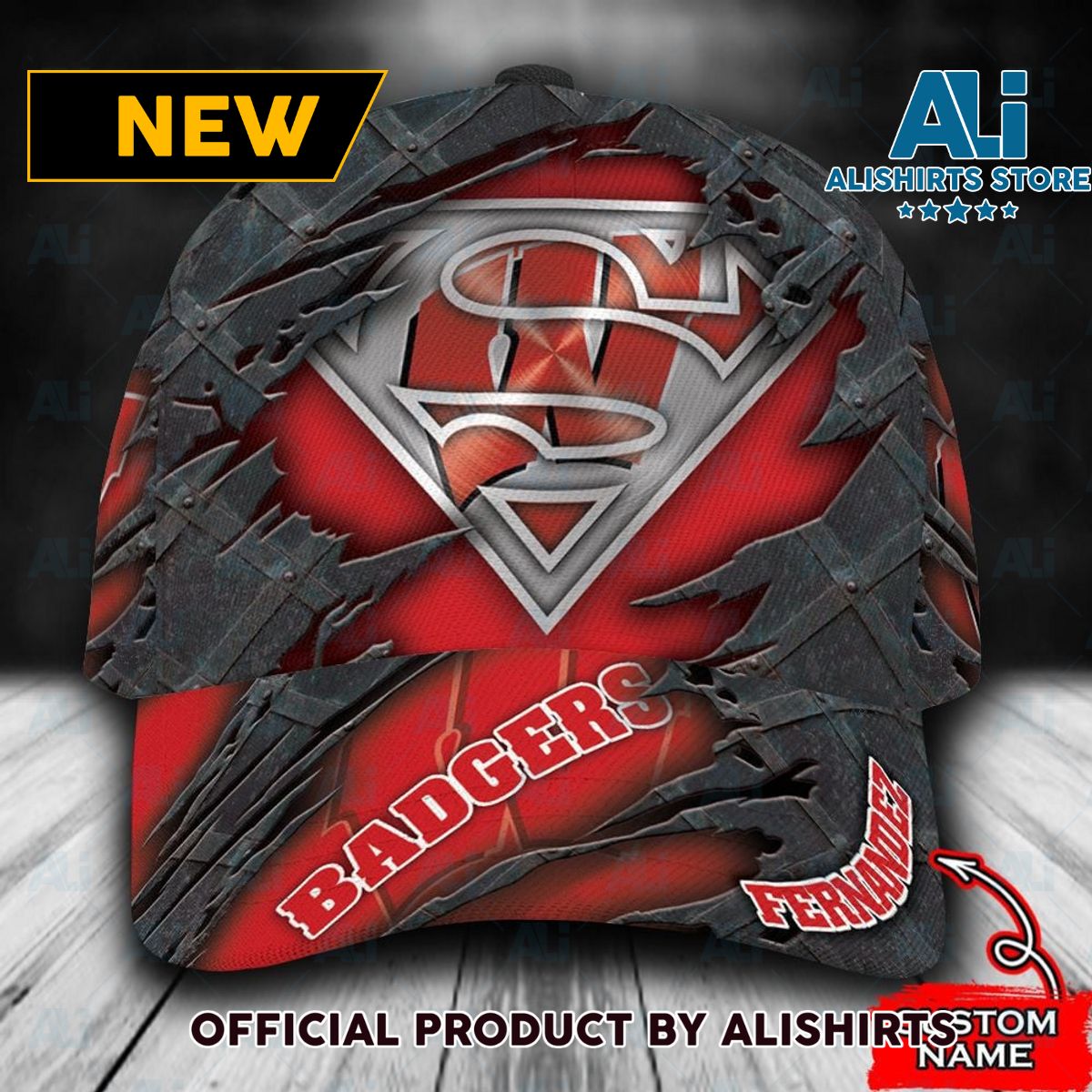 Personalized Wisconsin Badgers Superman All Over Print 3D Classic Cap