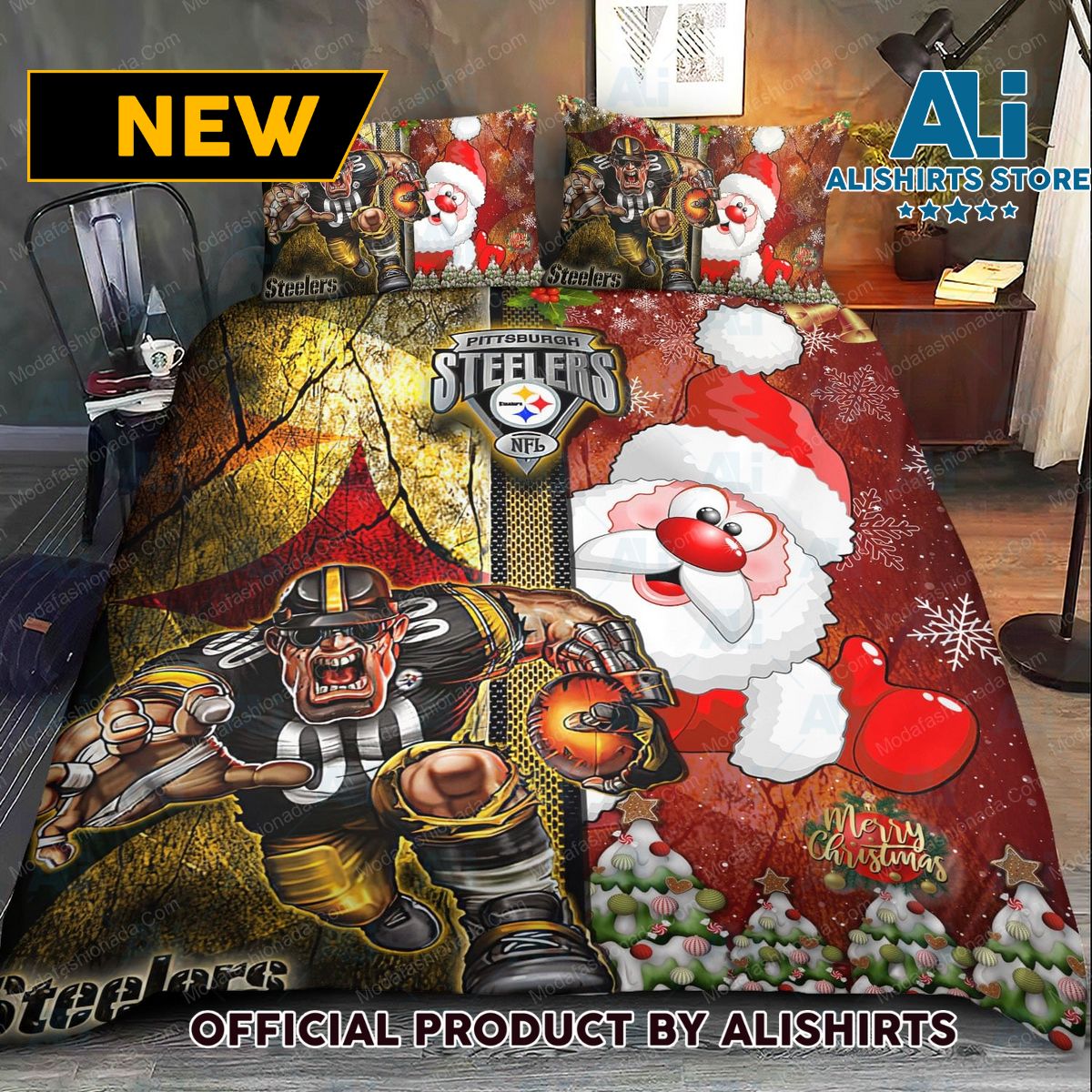 Pittsburgh Steelers Christmas Santa Claus Bedding Sets