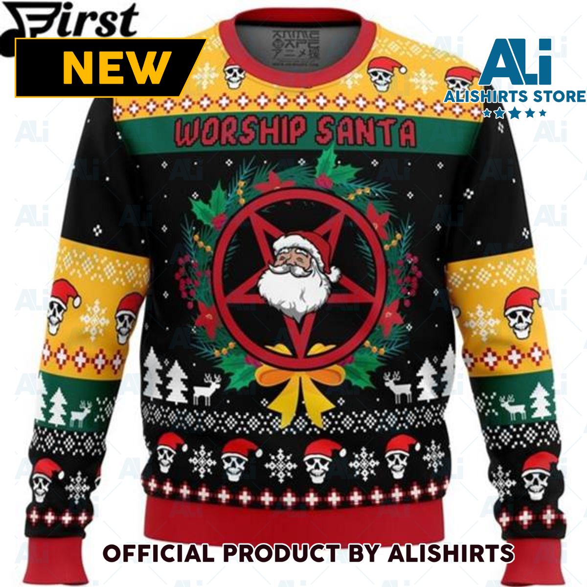 Anime Sweater Worship Santa Ugly Christmas Sweater