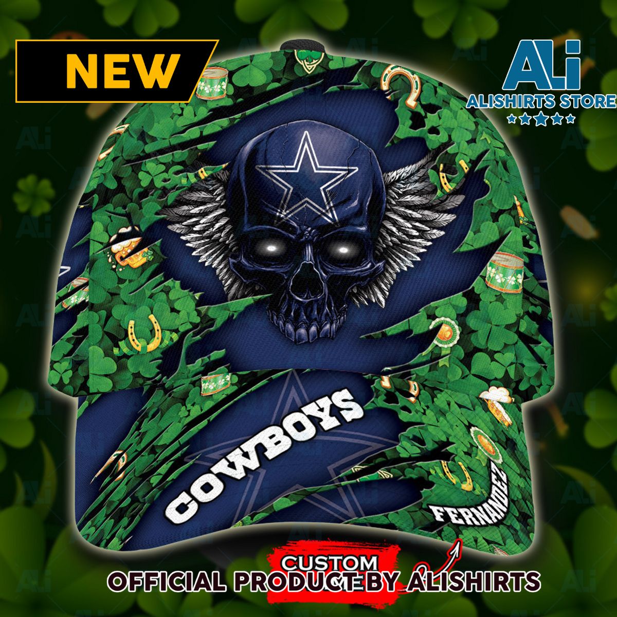 Personalized Dallas Cowboys St Patrick Day Skull Classic Cap