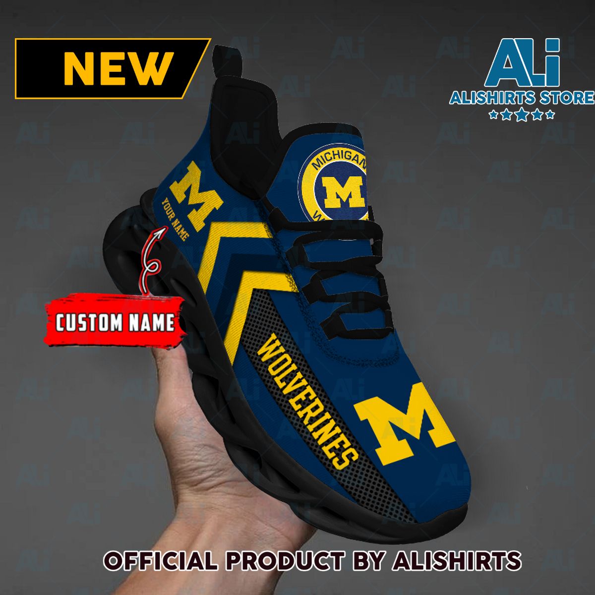 NCAA Michigan Wolverines Team Logo Custom Name Max Soul Shoes