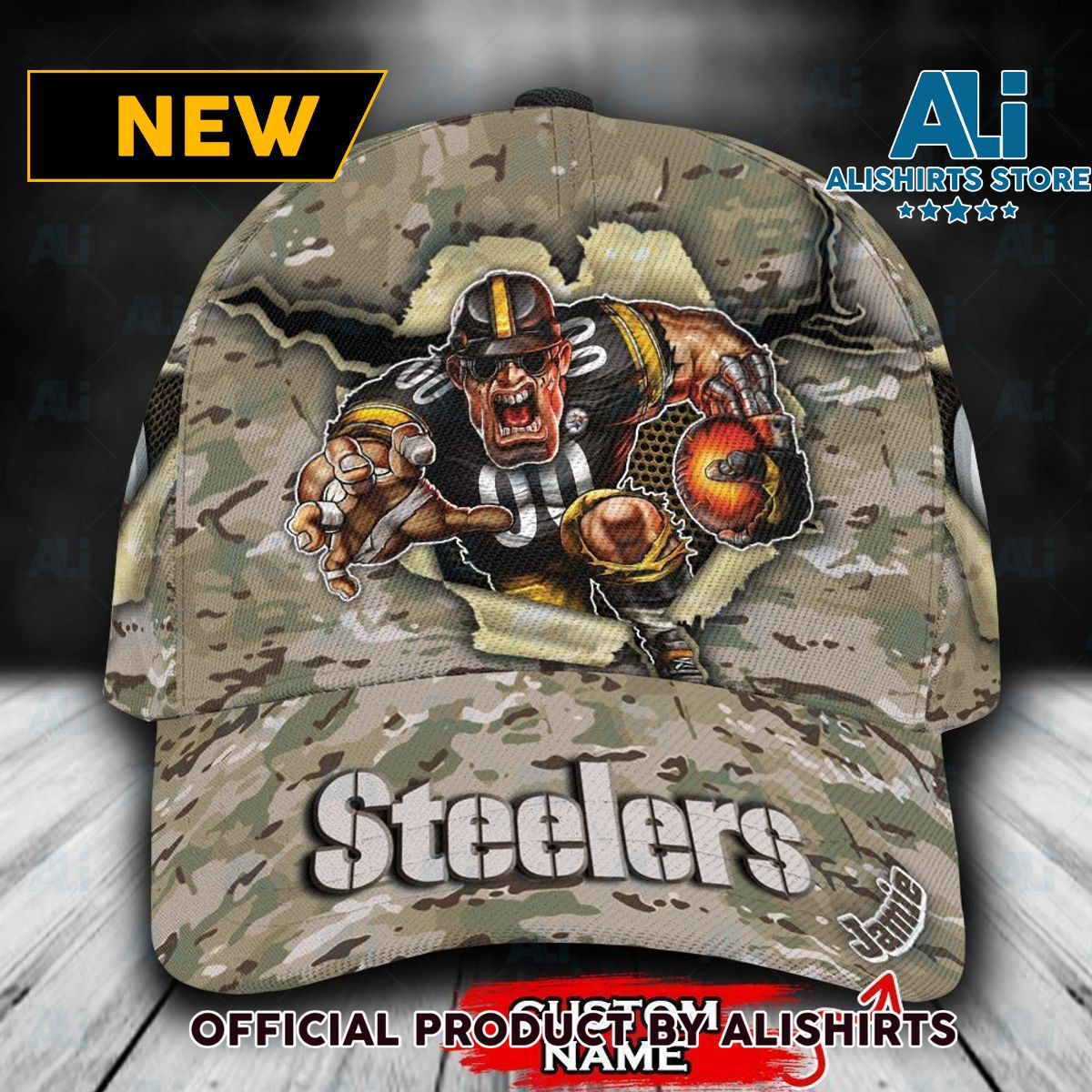 Personalized Pittsburgh Steelers Camo Mascot Classic Cap