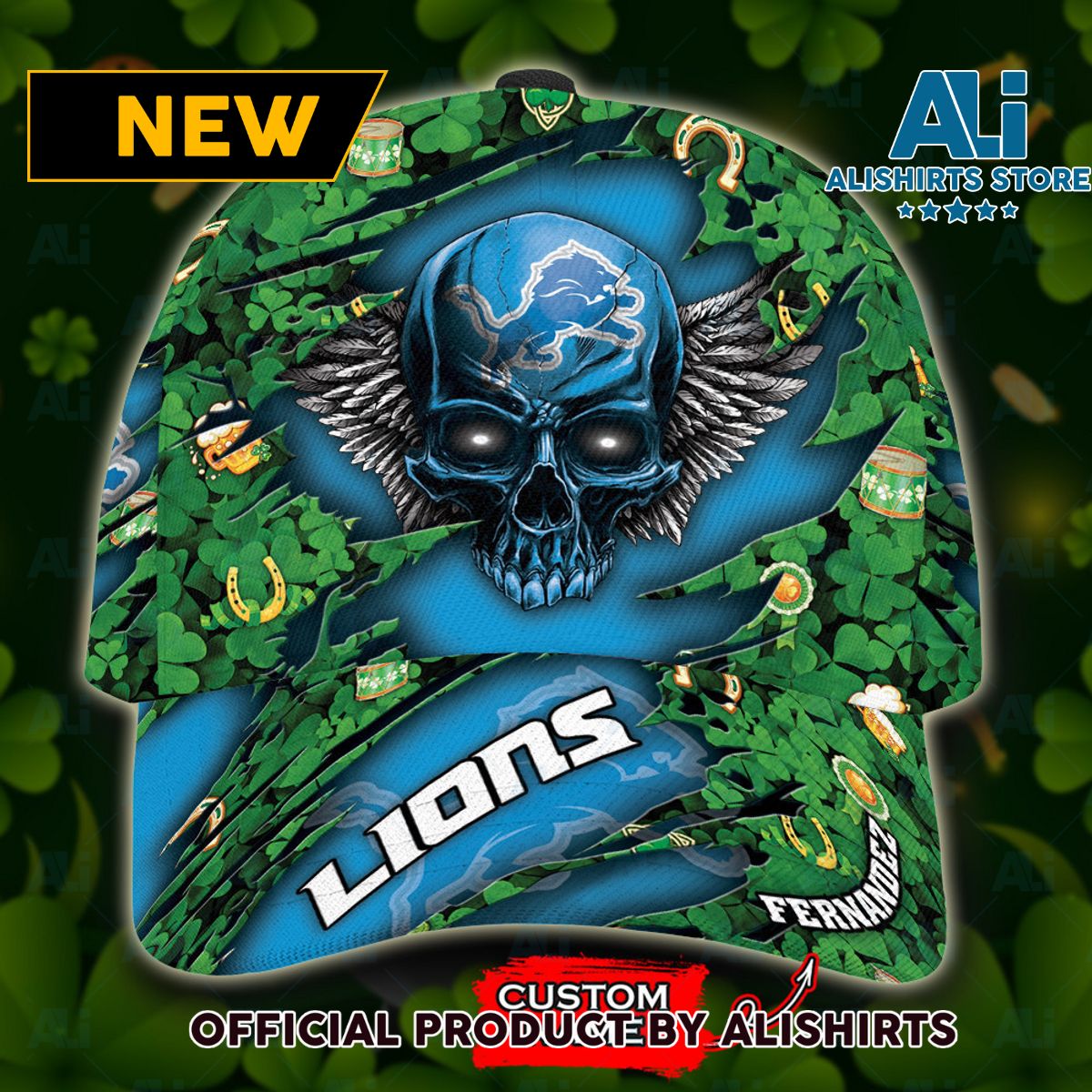 Personalized Detroit Lions St Patrick Day Skull Classic Cap