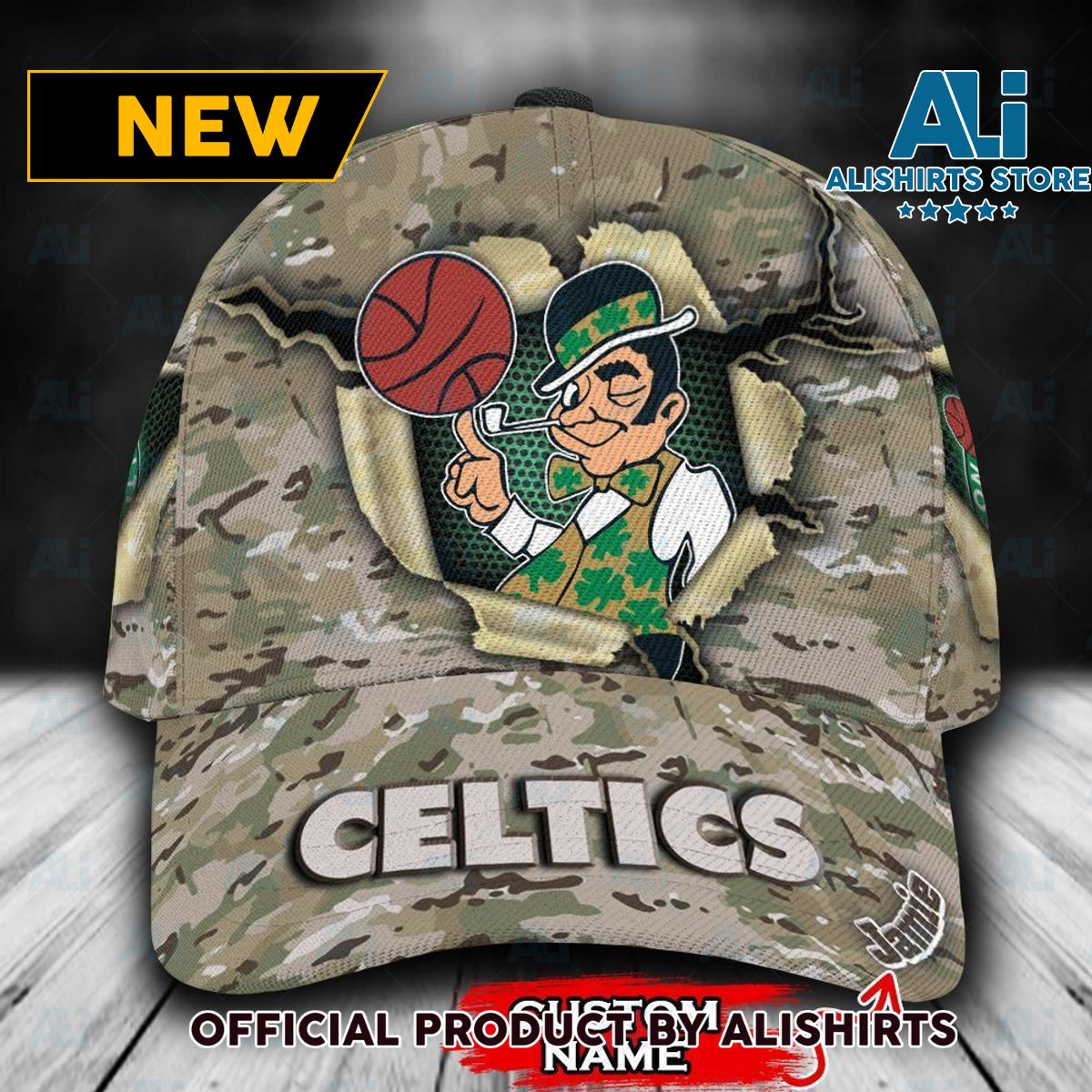 Personalized Boston Celtics Camo Mascot Classic Cap