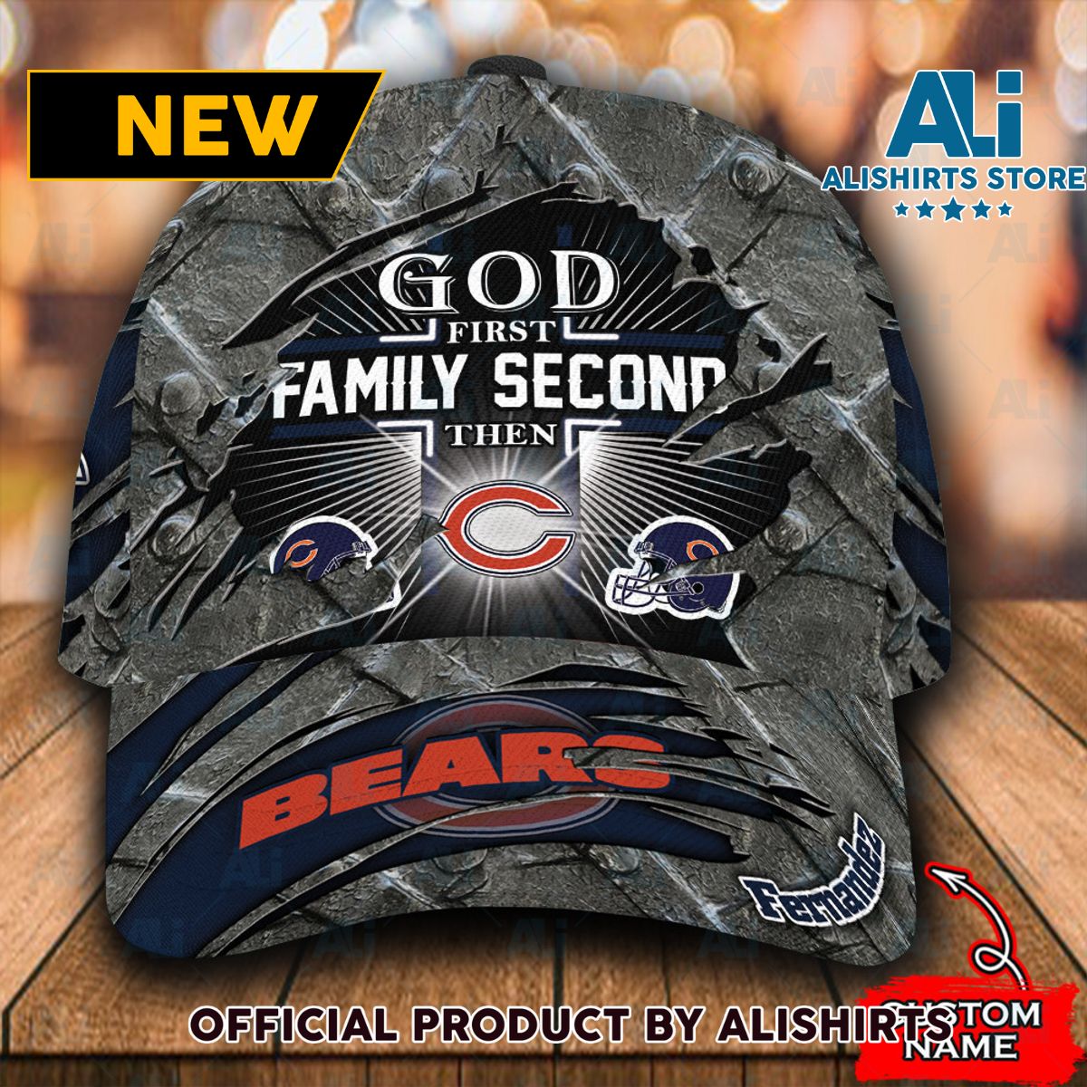 Personalized Chicago Bears God First Damily Second Classic Cap