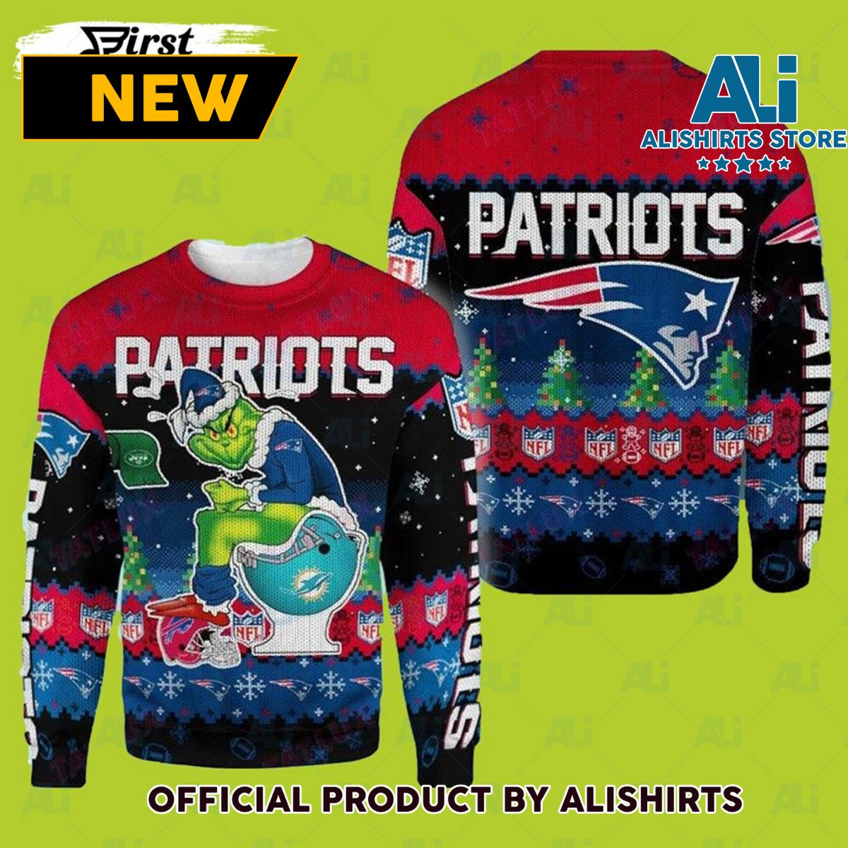 Grinch New England Patriots Ugly Christmas Sweater