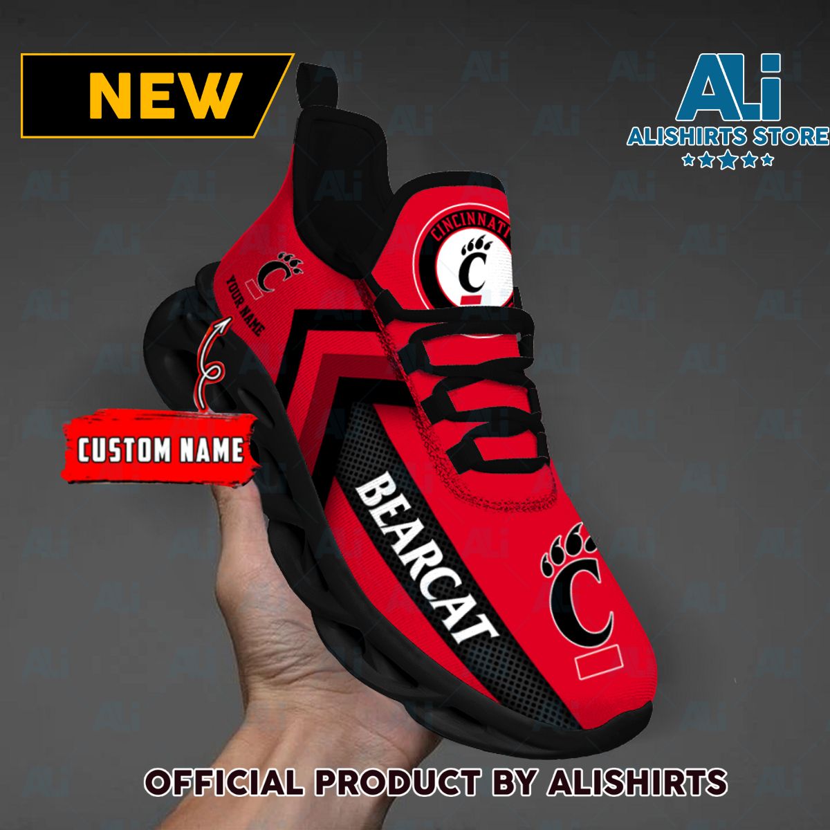 NCAA Cincinnati Bearcats Team Logo Custom Name Max Soul Shoes