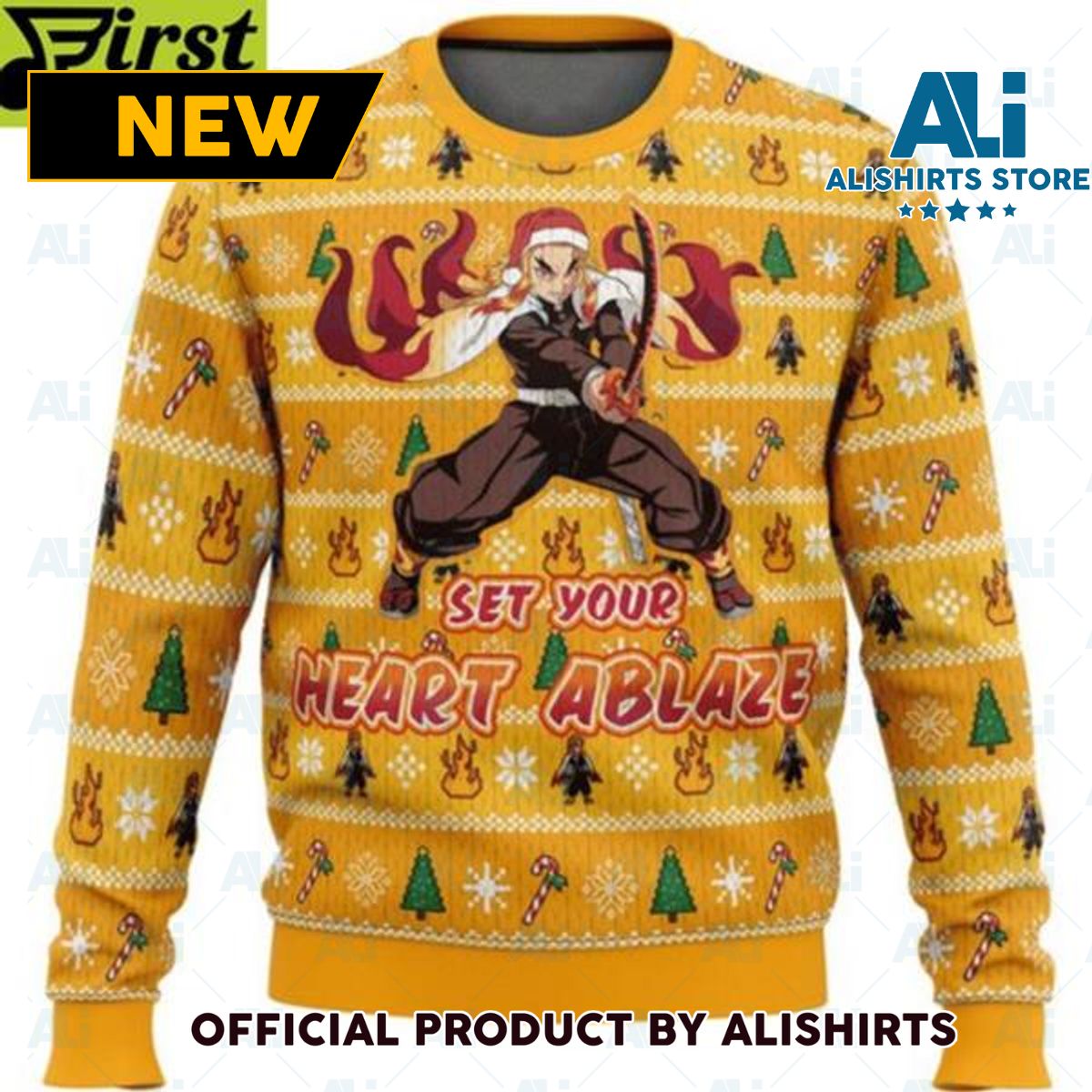 Demon Slayer Kyojuro Rengoku Set Your Heart Ablaze Ugly Christmas Sweater