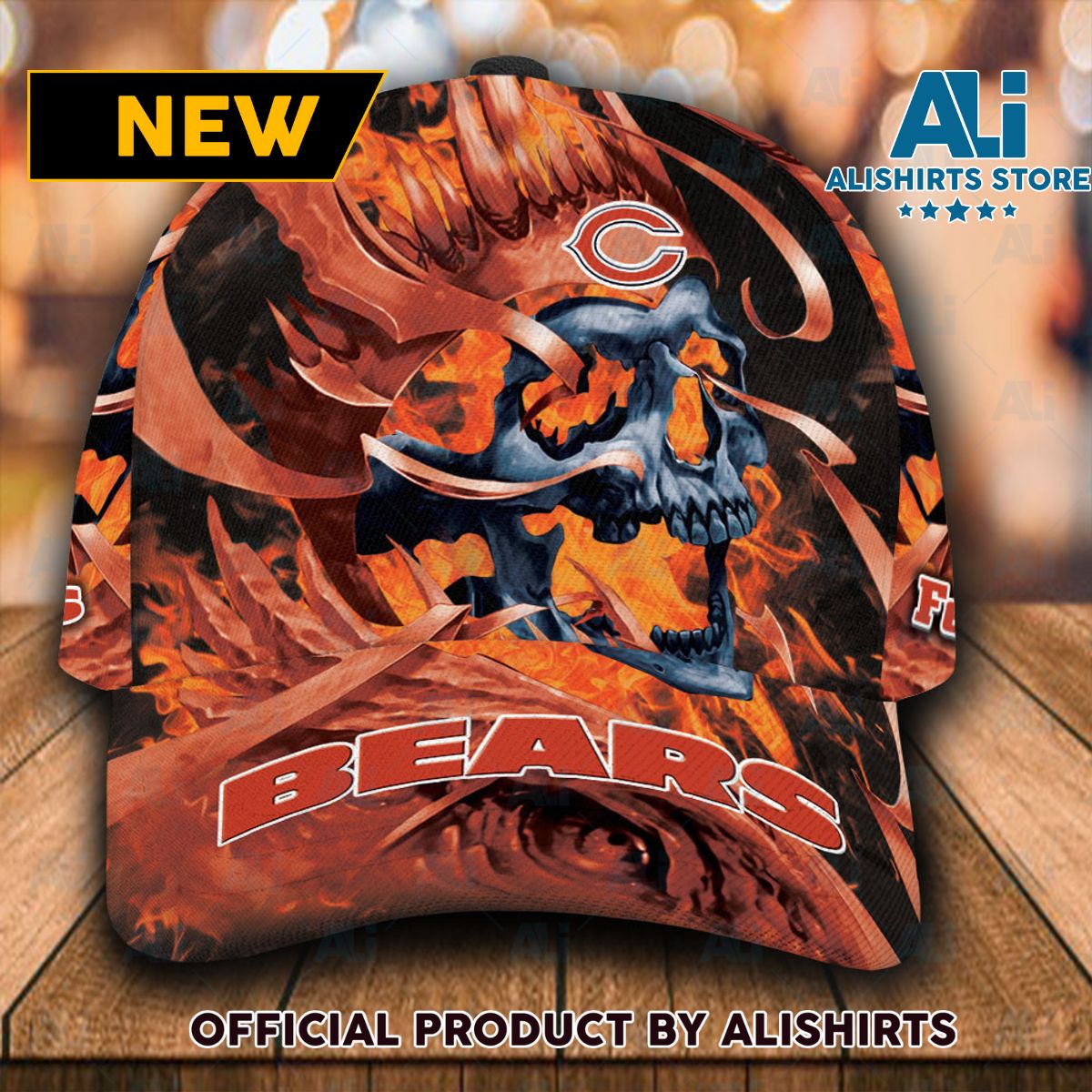 Personalized Chicago Bears Flame Skull Classic Cap