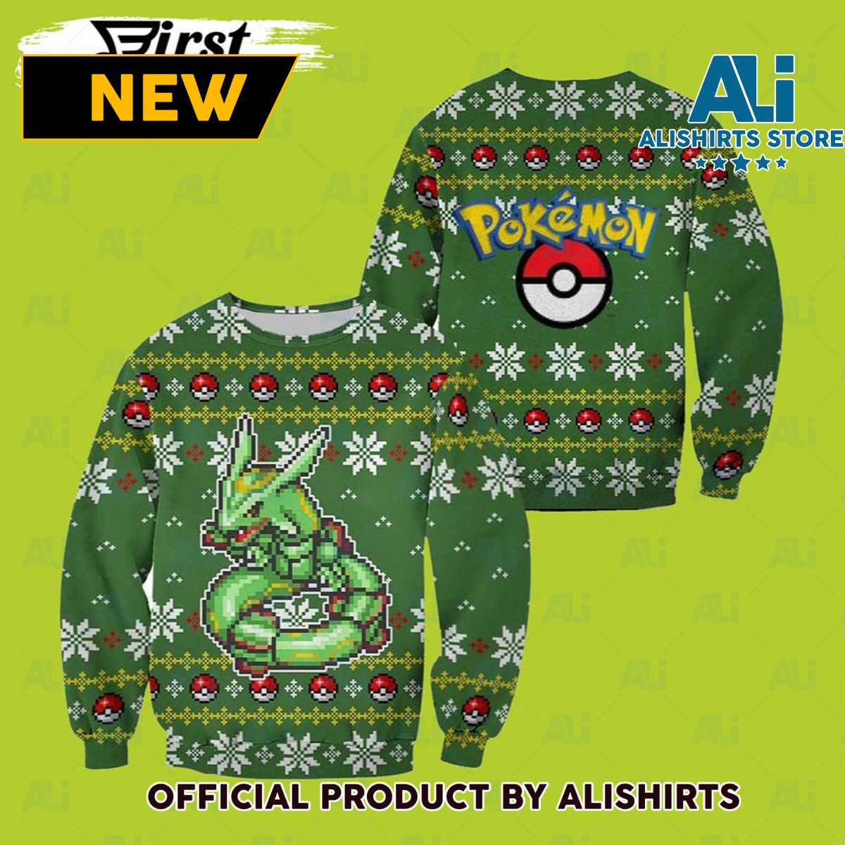 Pokemon Rayquaza Red Merry Xmas Pokemon Ugly Christmas Sweater