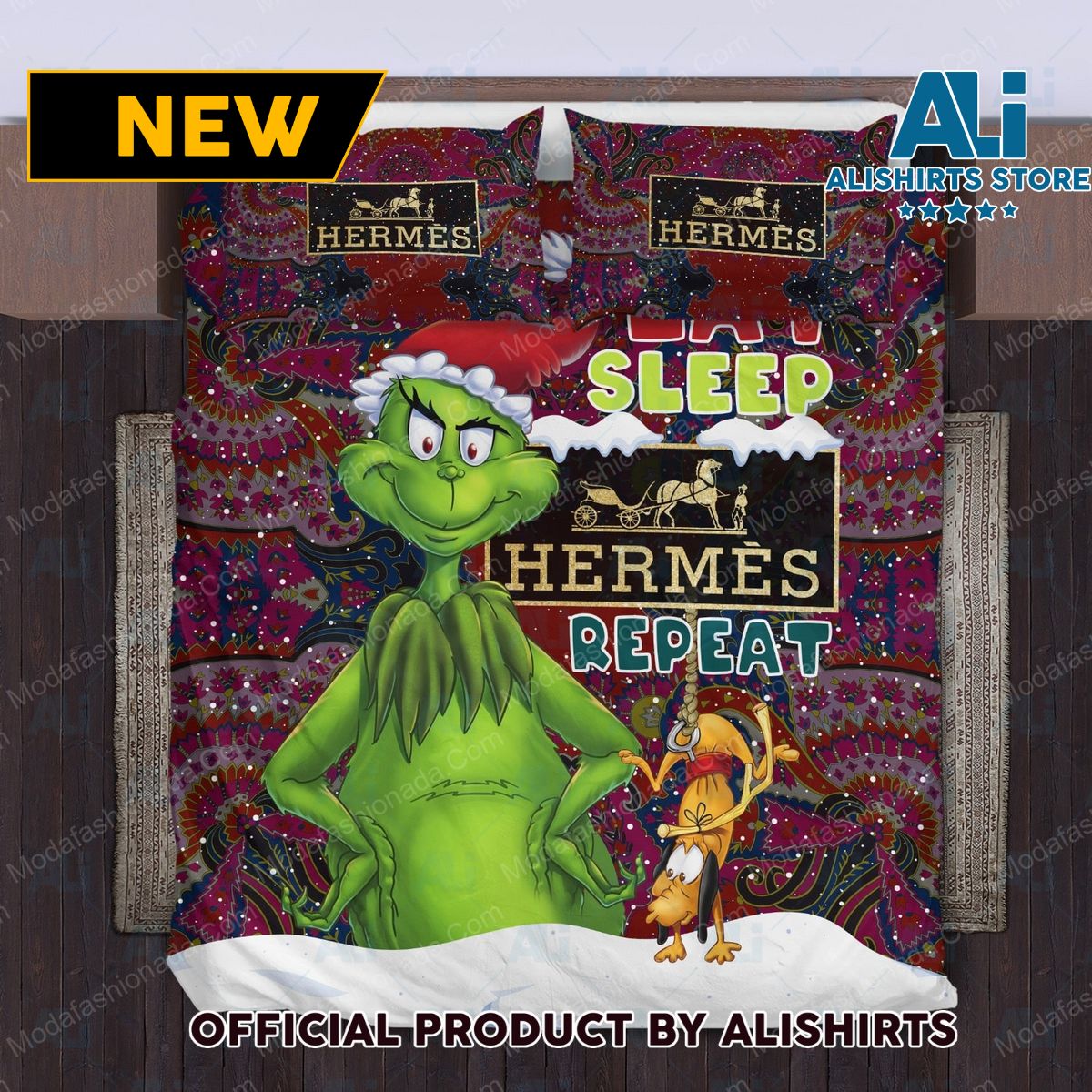 The Grinch Eat Sleep Hermès Repeat Christmas Bedding Sets