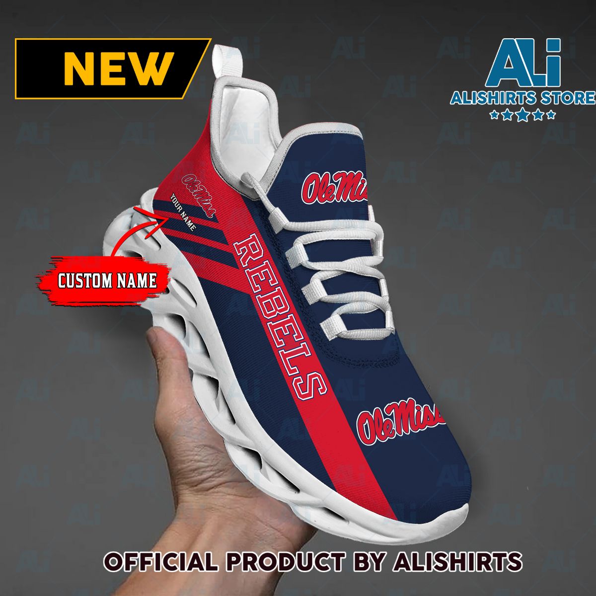 NCAA 1 Ole Miss Rebels Custom Name Max Soul Shoes