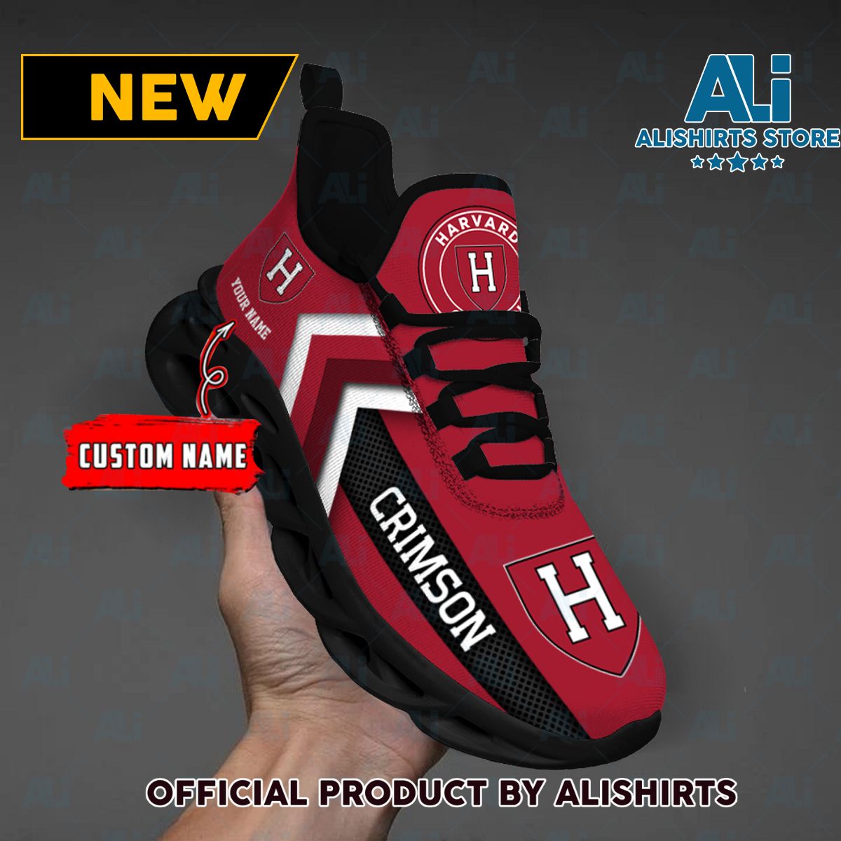 NCAA Harvard Crimson Team Logo Custom Name Max Soul Shoes