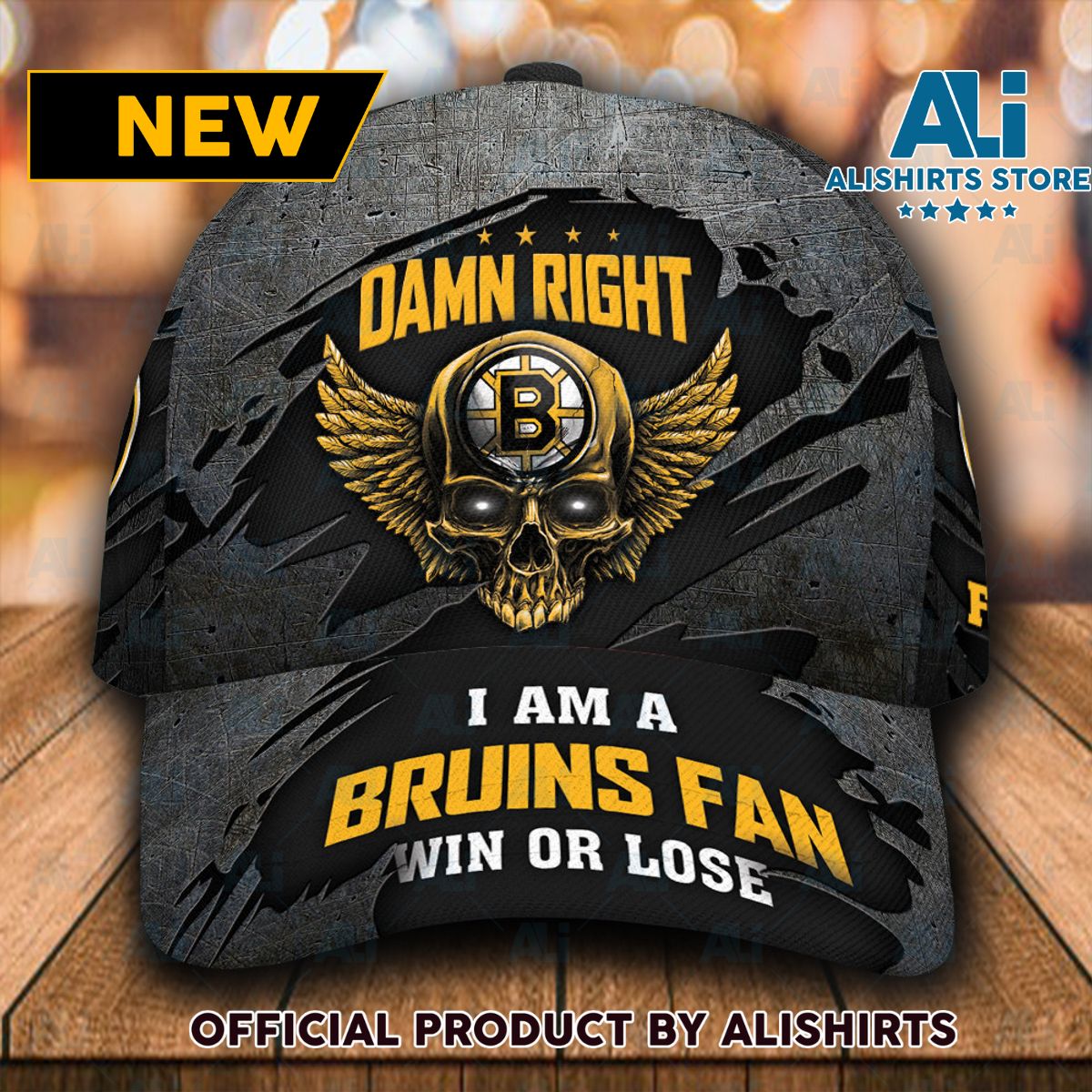 Personalized Boston Bruins Damn Right Text Skull Classic Cap