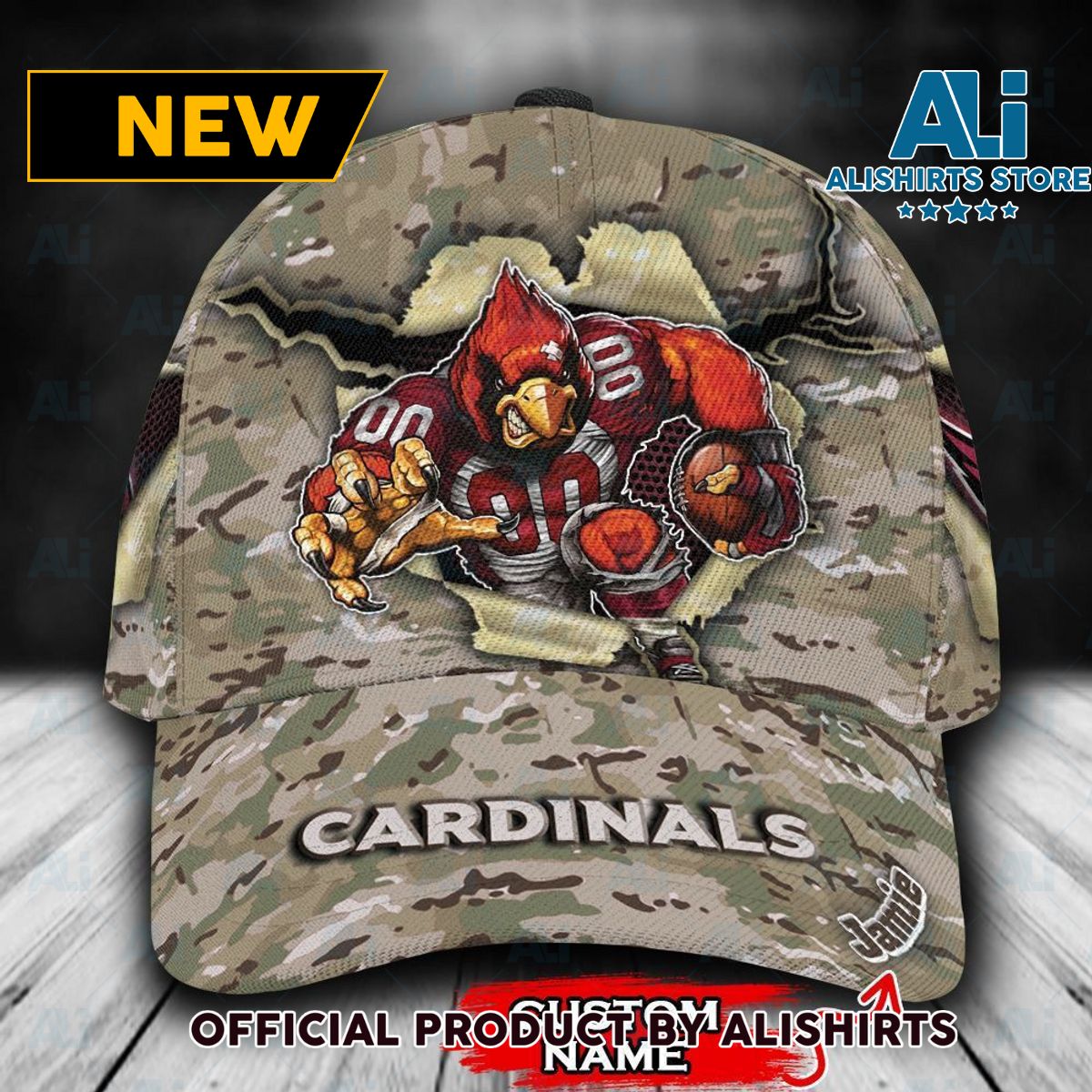 Personalized Arizona Cardinals Camo Mascot Classic Cap