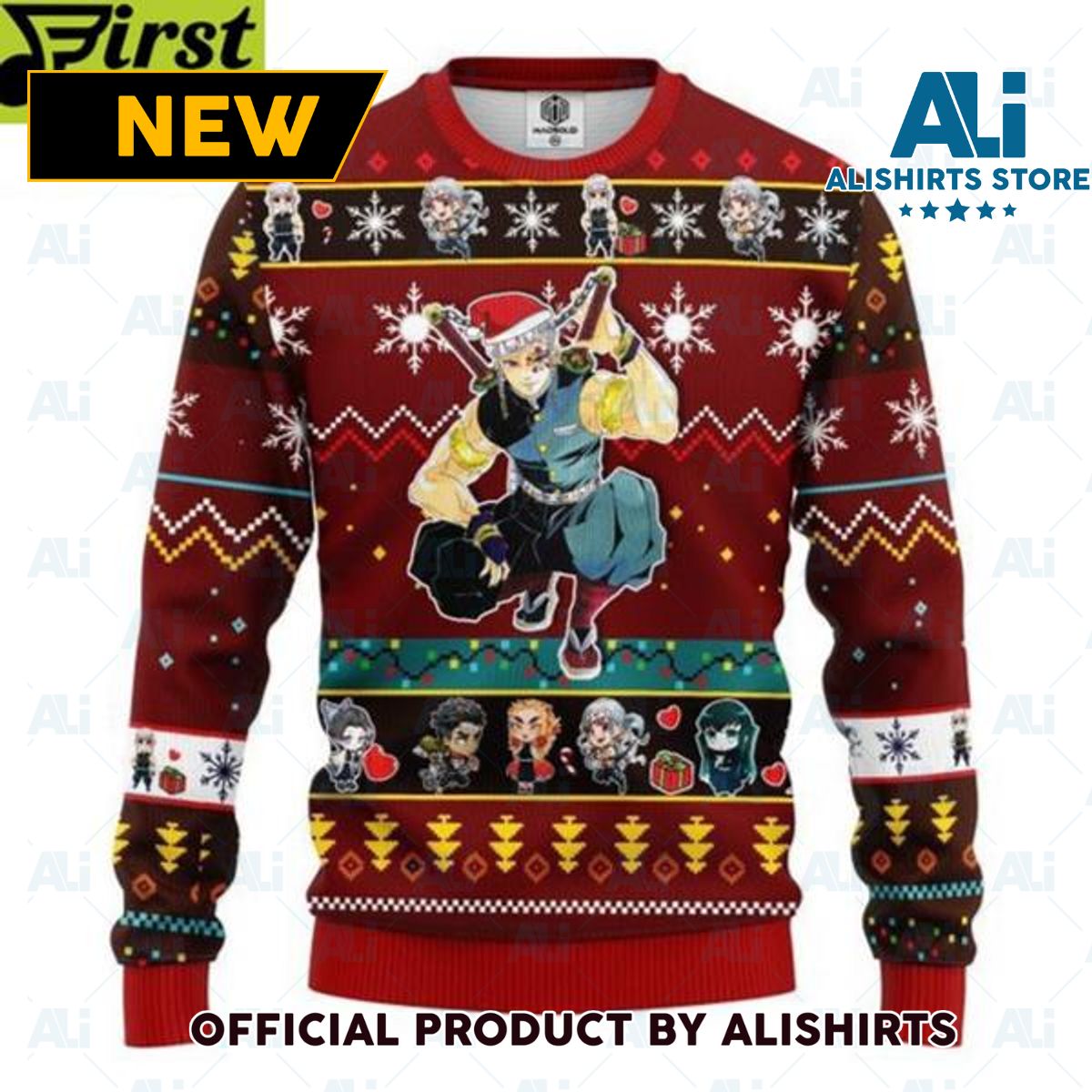 Tengen Uzui Red Demon Slayer Chibi Ugly Christmas Sweater