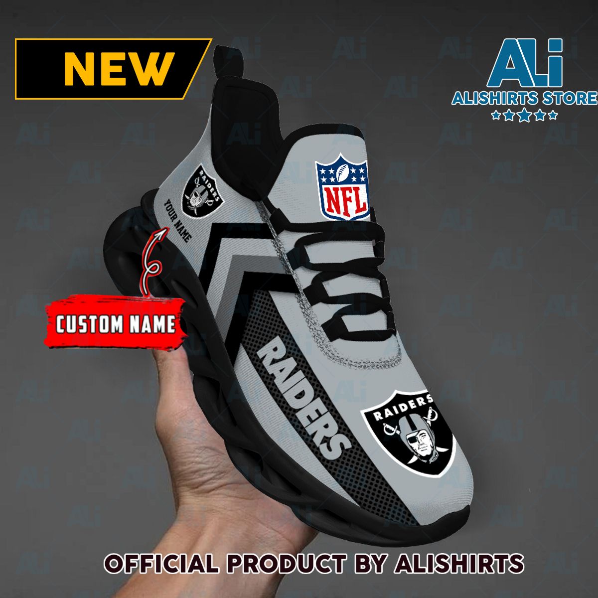 NFL Las Vegas Raiders Team Logo Custom Name Max Soul Shoes