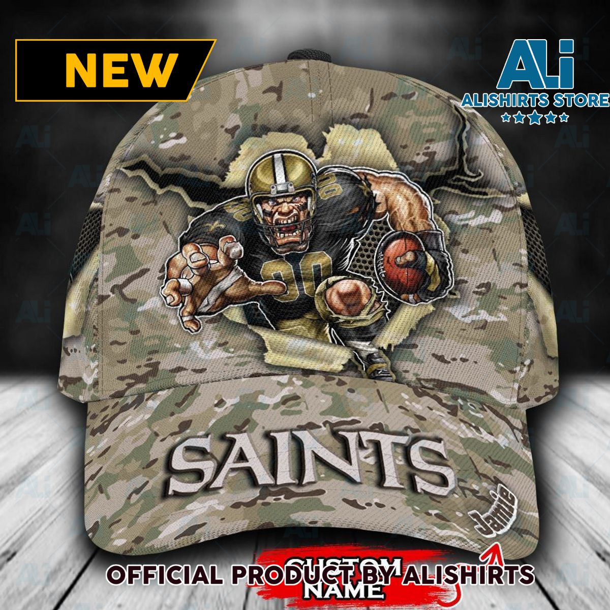 Personalized New Orleans Saints Camo Mascot Classic Cap