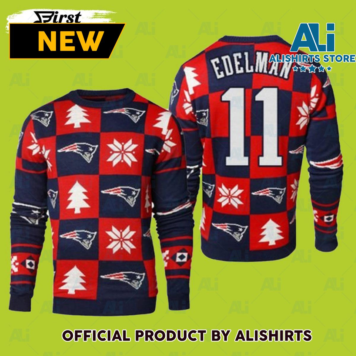 11 Julian Edelman New England Patriots Ugly Christmas Sweater