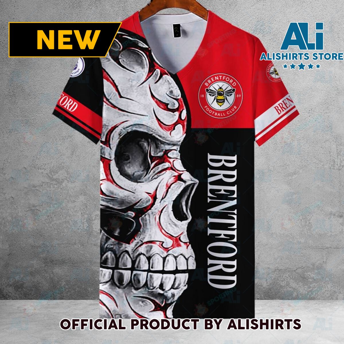 Brentford FC EPL Skull Football Hawaiian shirt