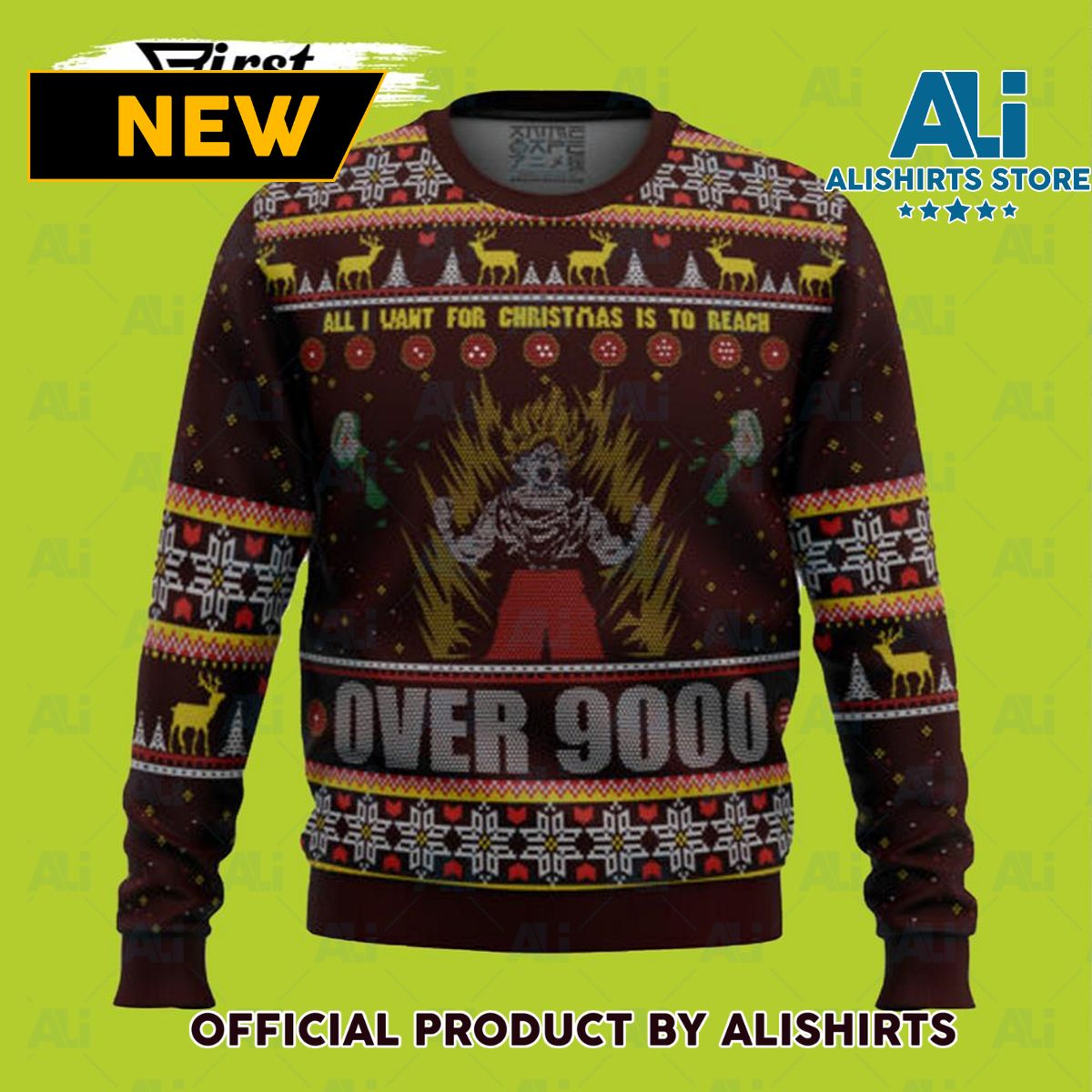 Dragonball Z Goku Over 9000 Ugly Christmas Sweater Xmas