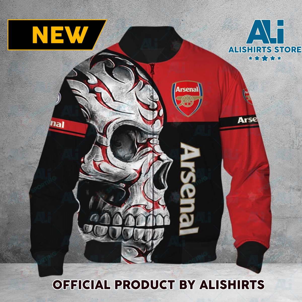 Arsenal FC EPL Skull Bomber Jacket