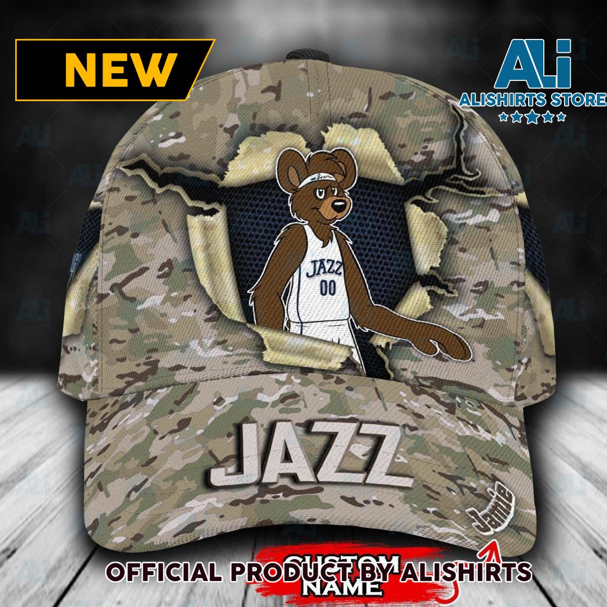 Personalized Utah Jazz Camo Mascot NBA Classic Cap