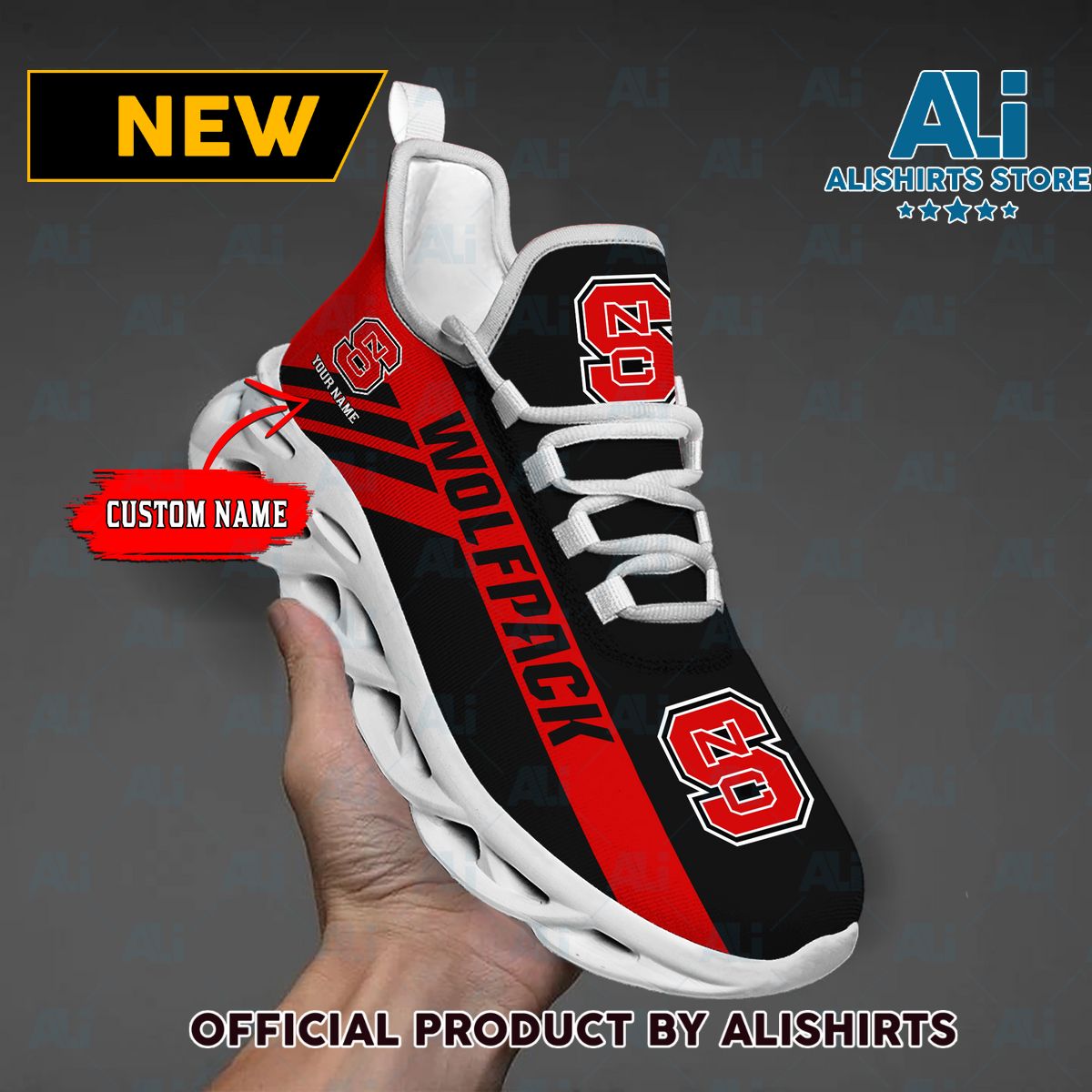 NCAA 1 NC State Wolfpack Custom Name Max Soul Shoes