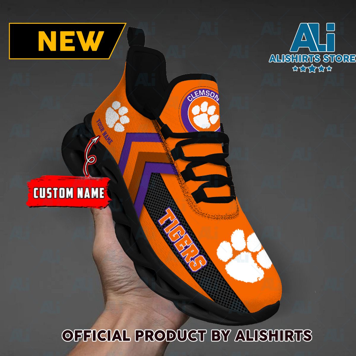 NCAA Clemson Tigers Team Logo Custom Name Max Soul Shoes