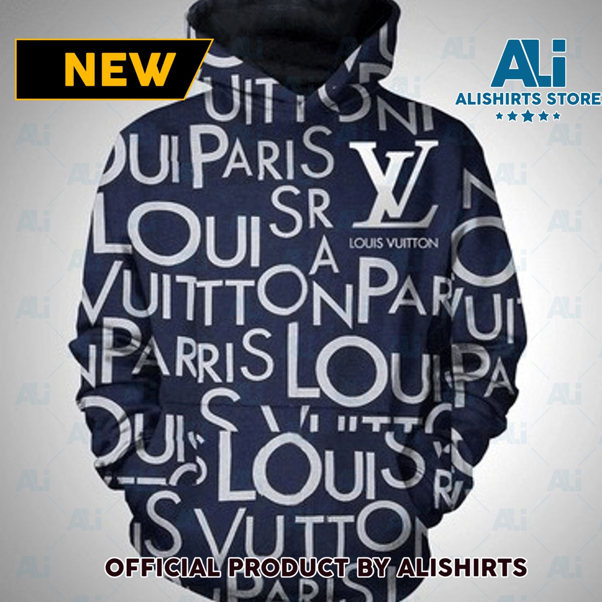 Louis Vuitton LV Blue Big Font Hoodie Luxury Brand Outfits