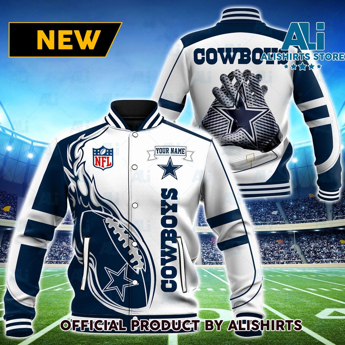 NFL Dallas Cowboys Hot Football Custom Name Varsity Jacket