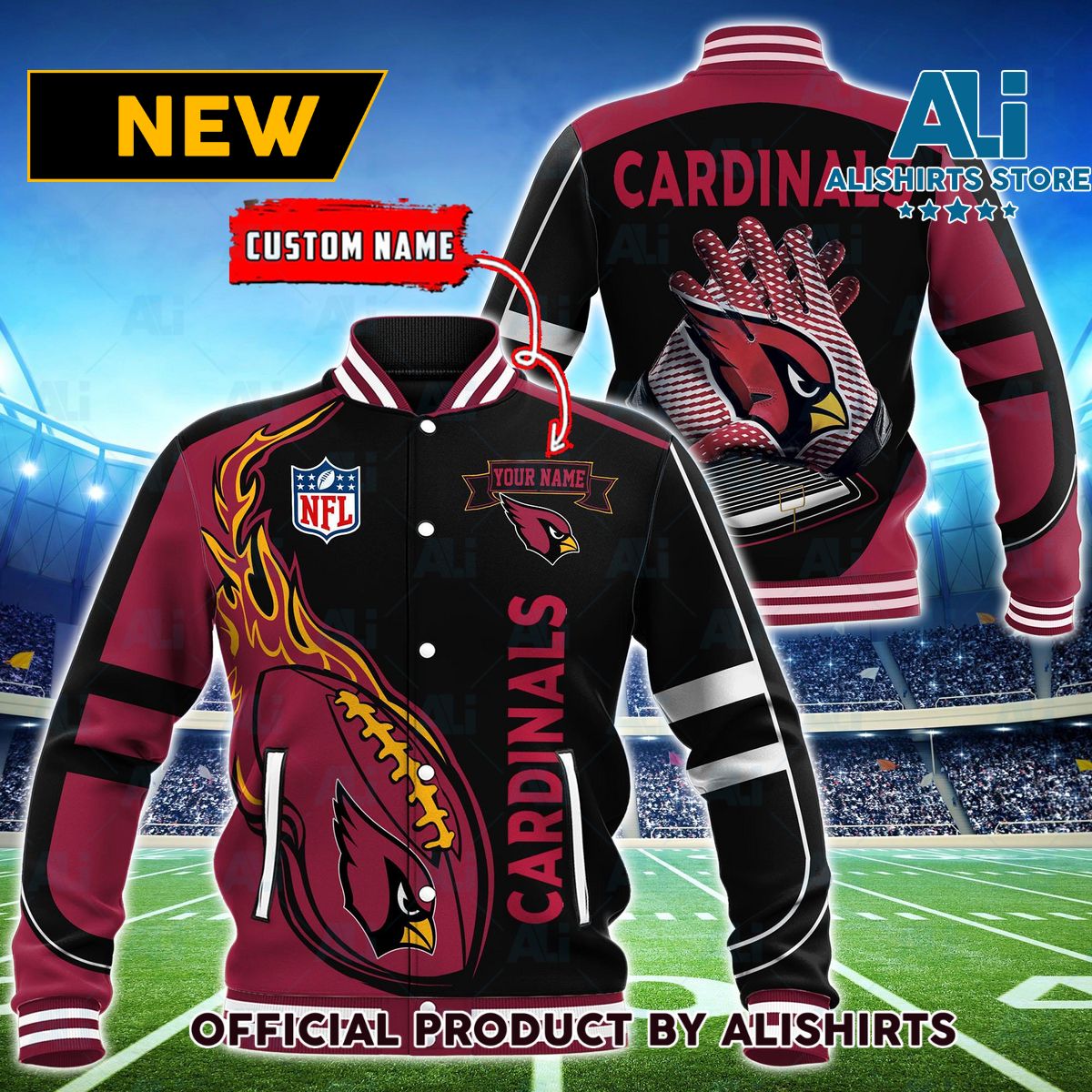 NFL Arizona Cardinals Hot Football Custom Name Varsity Jacket