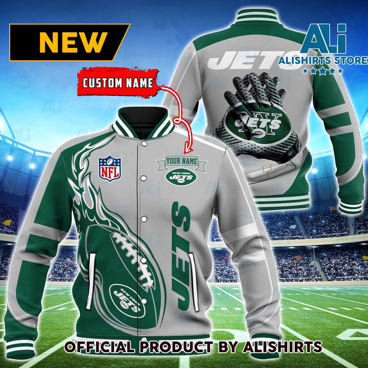 NFL New York Jets Hot Football Custom Name Varsity Jacket