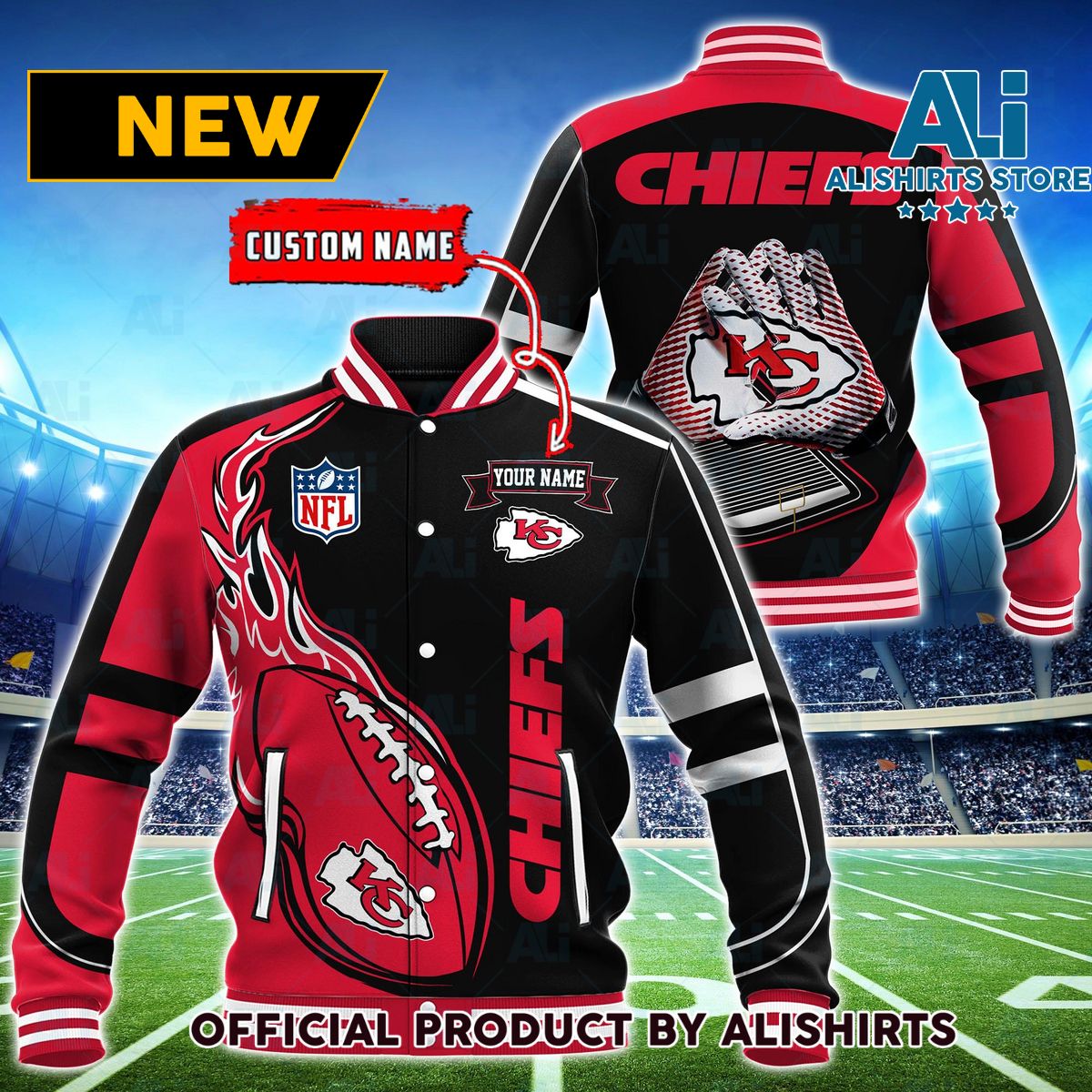 NFL Kansas City Chiefs Hot Football Custom Name Varsity Jacket