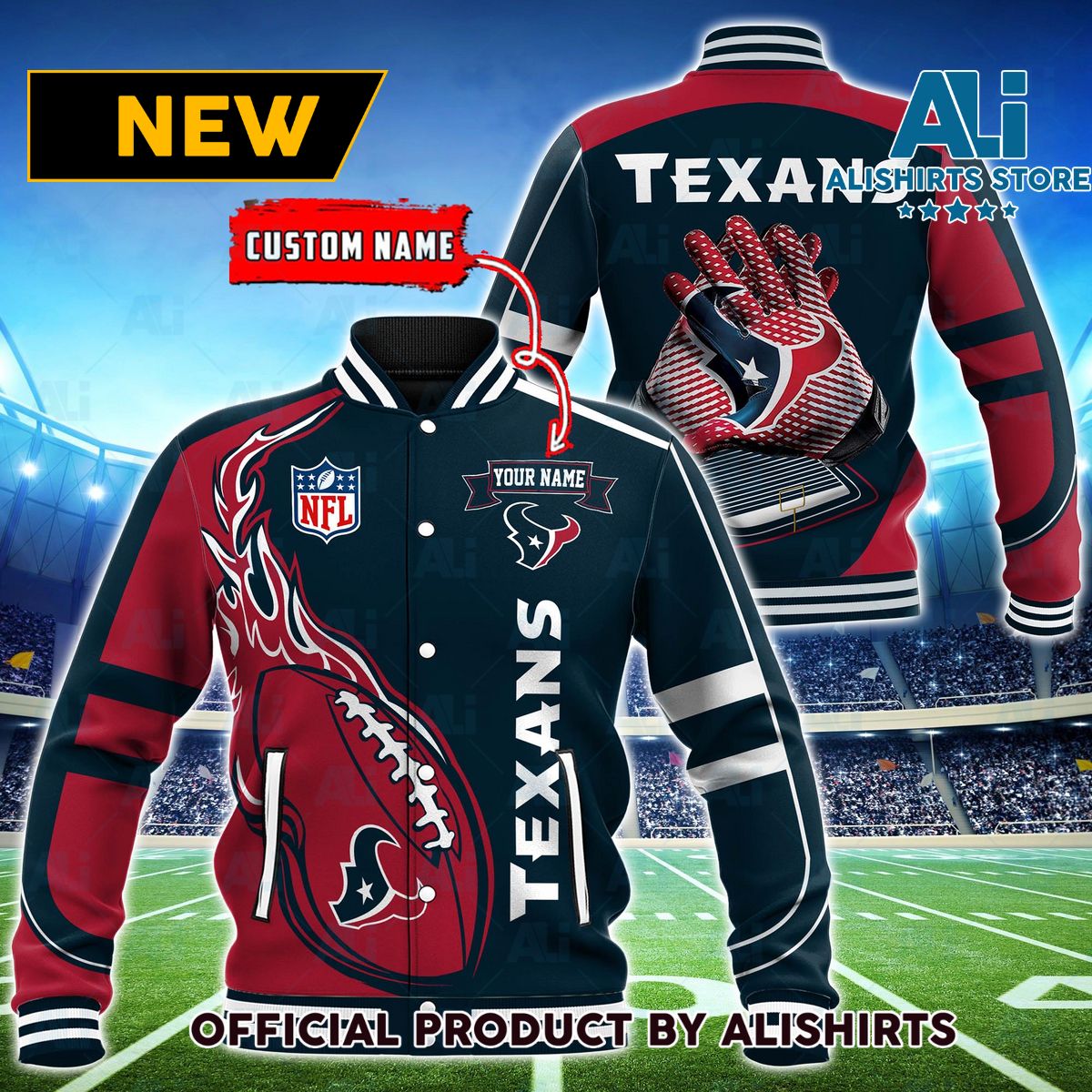 NFL Houston Texans Hot Football Custom Name Varsity Jacket